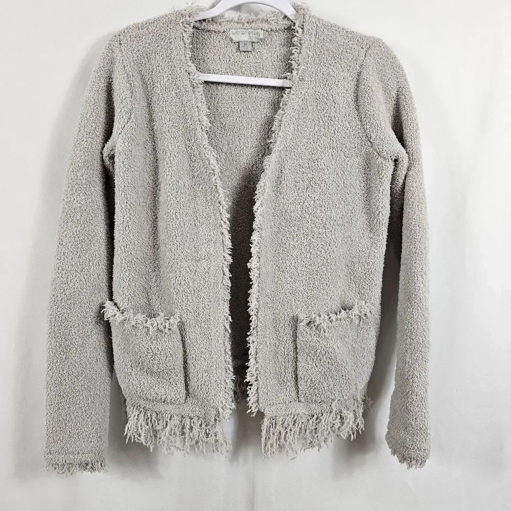 Barefoot Dreams CozyChic Fringed Jacket In Gray Purple - Size XS